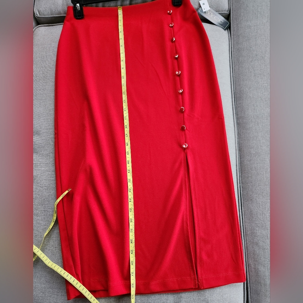 NYCC Red Midi Side Slit Skirt - Picture 5 of 12